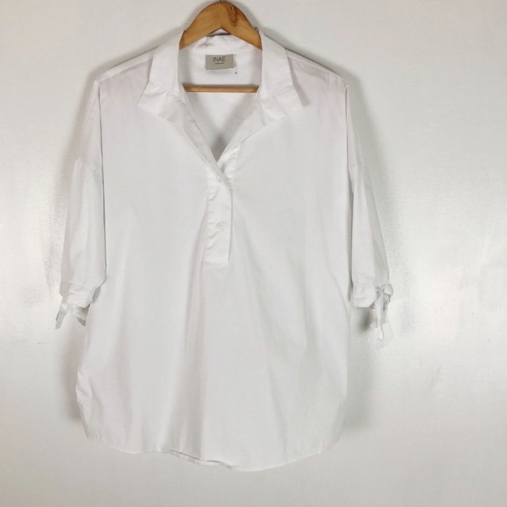 INAE Collection White Poplin Collared Top Sz XS